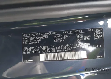 2023 Volvo Xc90 B6 Plus 7-Seater из США, поврежденный, VIN YV4062PN2P1990680